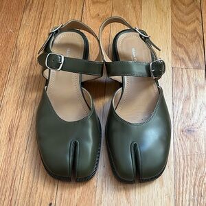 olive green margiela tabi mary janes